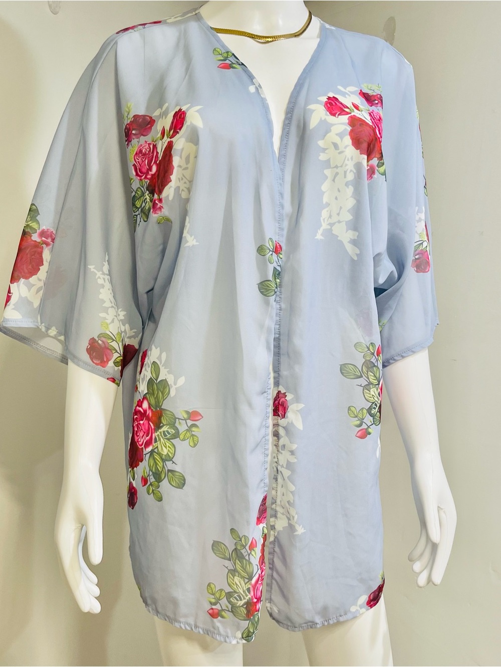 Light Blue Floral Kimono Cover-Up